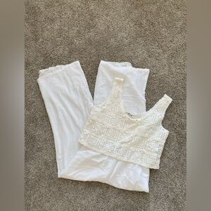 Three Dots Boho White Crochet Jumpsuit